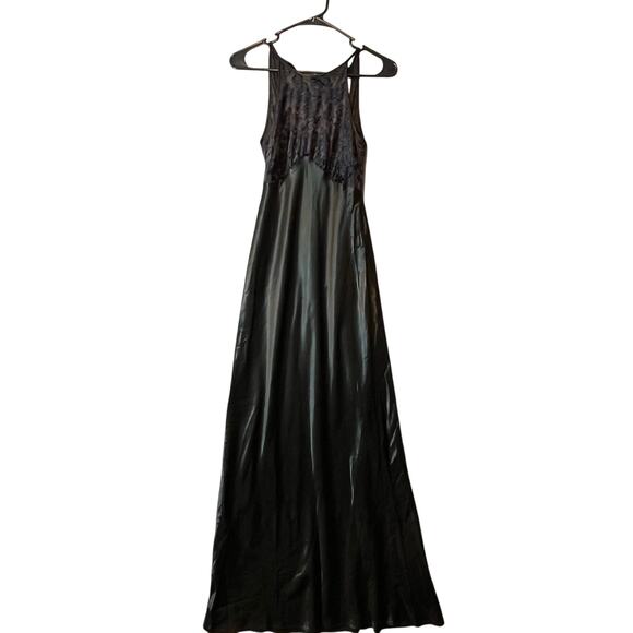 Vintage‎ 90s Black Satin Slip Dress Sheer Floral Mesh Bodice Gothic Grunge XS - Picture 2 of 7